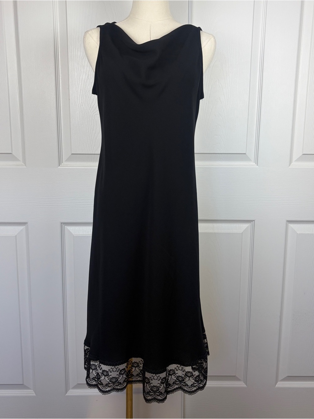 SL fashions Black Sleeveless Cowl Neck Dress with Lace Hem